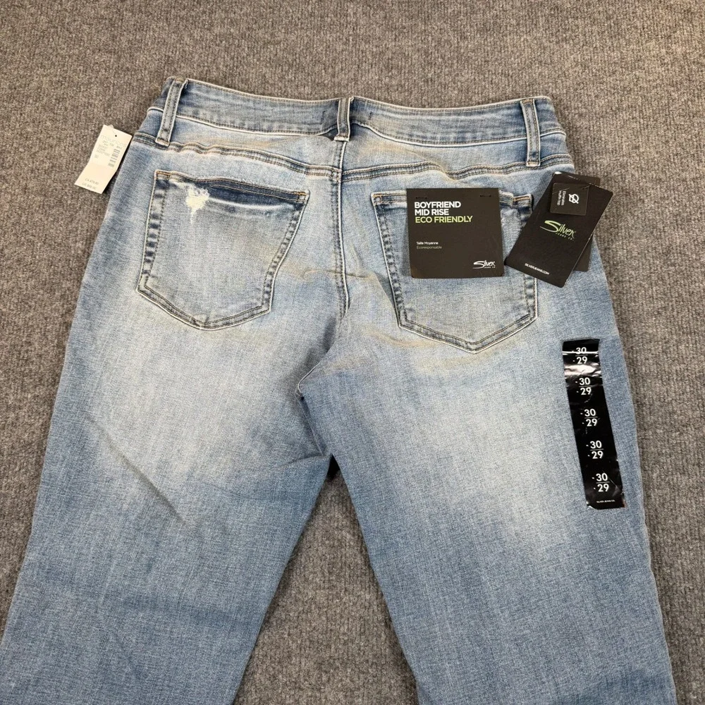Silver Jeans Co Boyfriend Mid Rise‎ Distressed Jeans Light Wash 30x29 #3142
